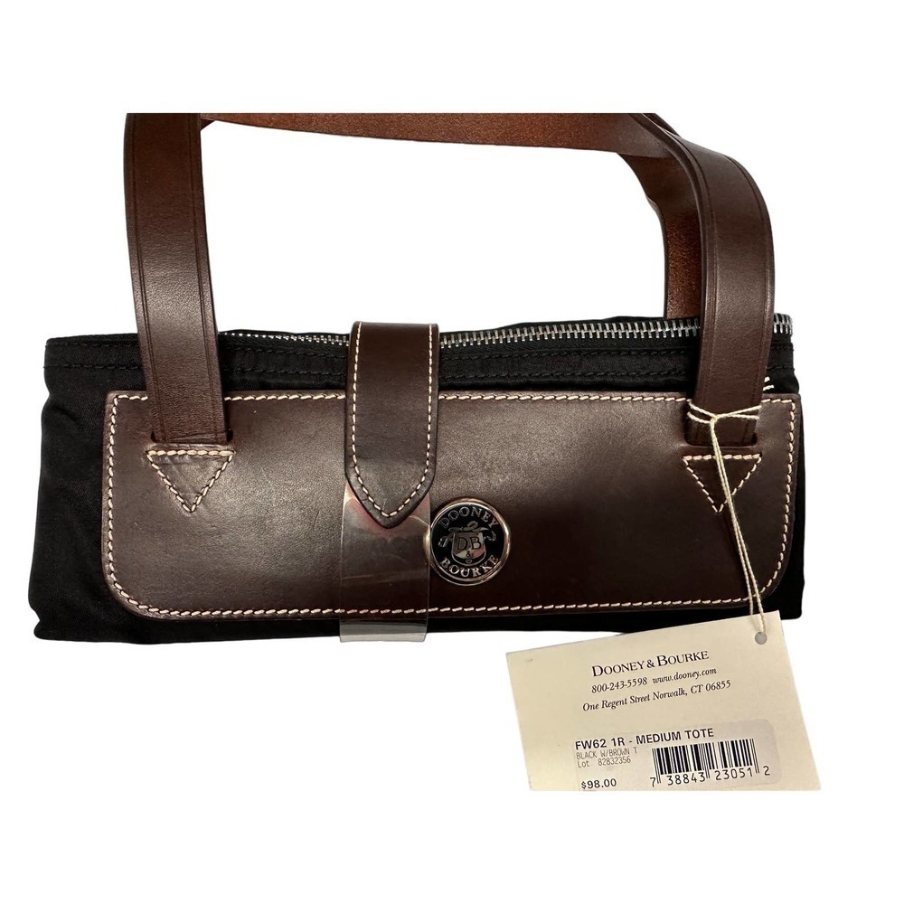 VTG DOONEY & BOURKE black w/ brown Leather Medium Travel Tote NWT